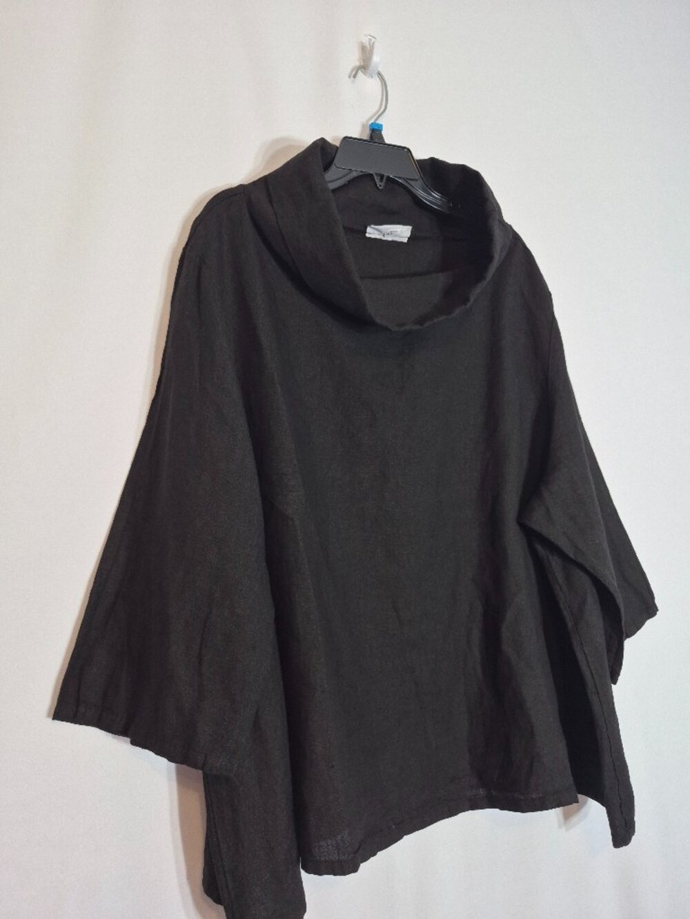 BRYN WALKER Black 100% Linen Pullover Cowl Neck Top; Size 3X
